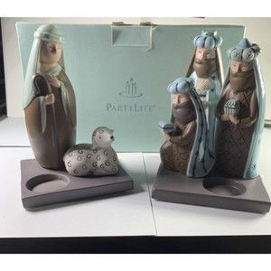 Partylite Modern Nativity 3 PC Set Tealight Holder Holy Family ,Shepard, 3 Kings